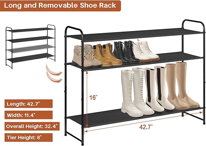 4 Tier Long Shoe Rack for Closet Floor