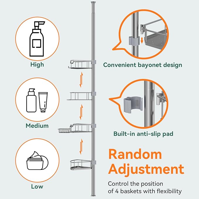 Corner Shower Caddy Tension Pole Rustproof
