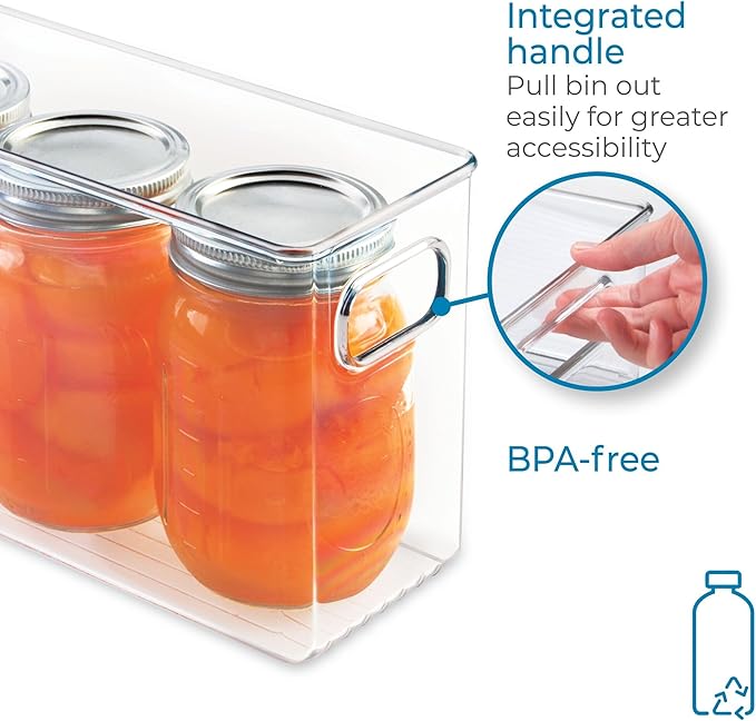 iDesign Slim Clear Plastic Storage Bin, Tall Narrow Organizer for Kitchen, Fridge, or Pantry, 2-Pack