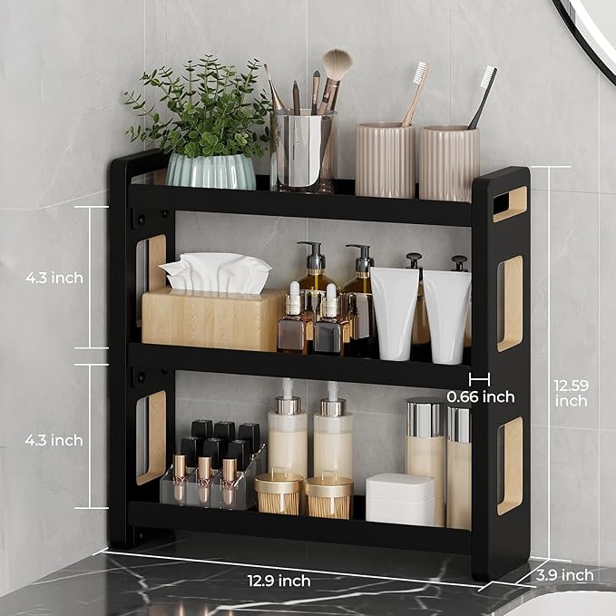 Bathroom Counter Organizer, Bathroom Counter Shelf, Black 3 Tier