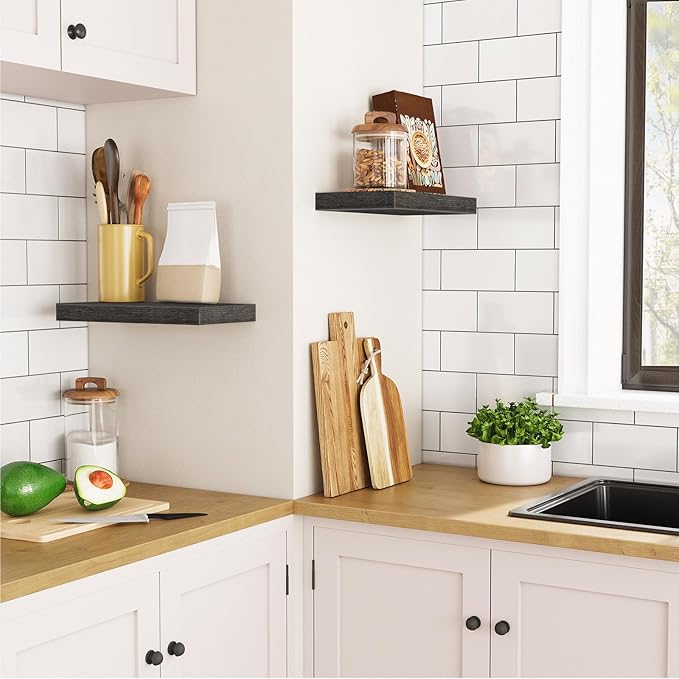 Floating Shelves for Wall, Wall Mounted Shelf Set of 2, Charcoal Gray BC40BJ01