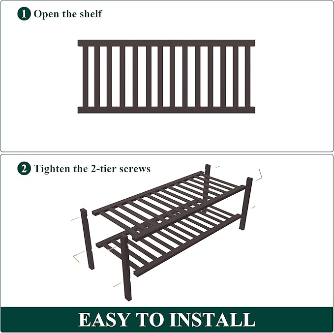 Smiry Bamboo Shoe Rack, 2 Tier Free Standing Wooden Shoe Organizer, Stackable Wood Shoe Storage Shelf for Closet, Entryway, 14 Vertical Slats, One-piece Heavy-Duty Legs, 26.8"x11"x13", Brown