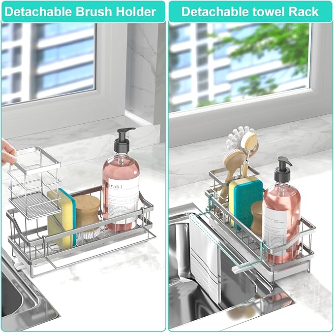 Sponge Holder for Kitchen Sink, Countertop Rustproof Stainless Steel, Silver