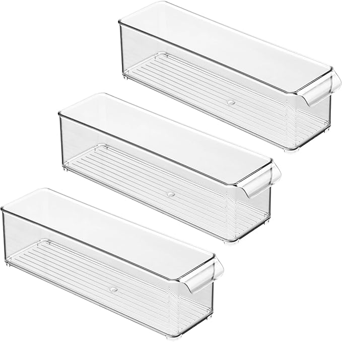 iDesign Stackable Fridge Storage Bin with Handle - Fridge and Freezer Organizer Bin - Set of 3 - Clear