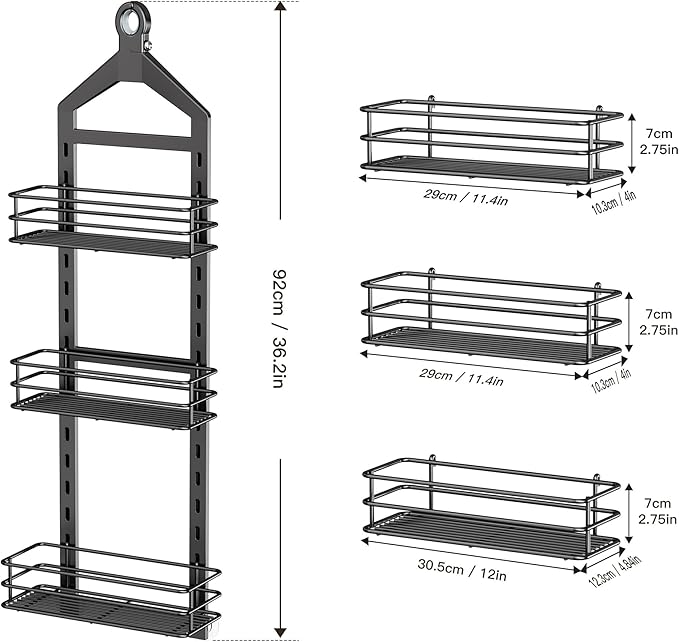Adjustable Anti-slip Shower Caddy over Head, Black