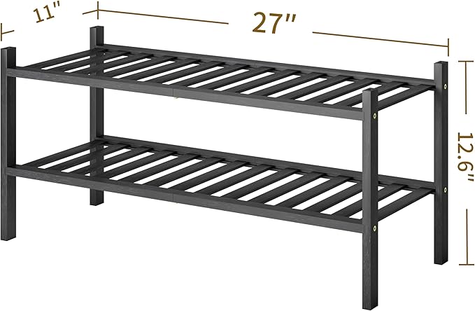Shoe Rack, 2-Tier Bamboo Stackable Shoe Shelf Storage Organizer
