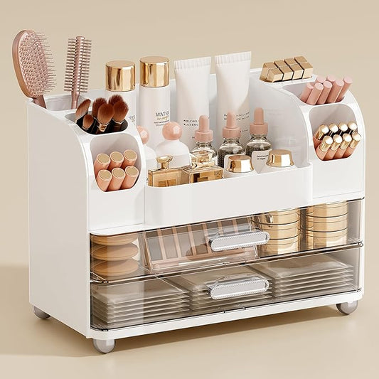 Makeup Organizer for Vanity with 2 Large Drawers, White