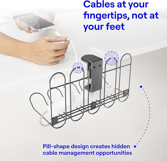 Under Desk Cable Tray, No Drill Wire Management Clamp, Grey