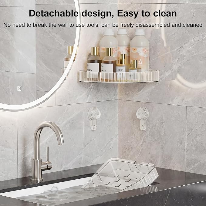 Adhesive Shower Caddy Suction Cup Shower Shelves for Inside Shower No Drilling Bathroom Organizers and Storage Corner Wall Shelf Rack Clear(clear,corner)