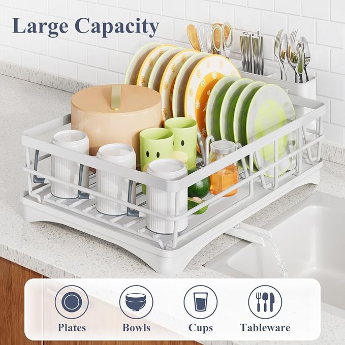 Dish Drying Rack, Stainless Steel Dish Rack for Kitchen Counter, White