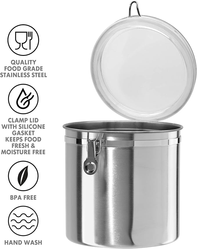 Stainless Steel Kitchen Canister 152 fl oz, Airtight Clamp Lid
