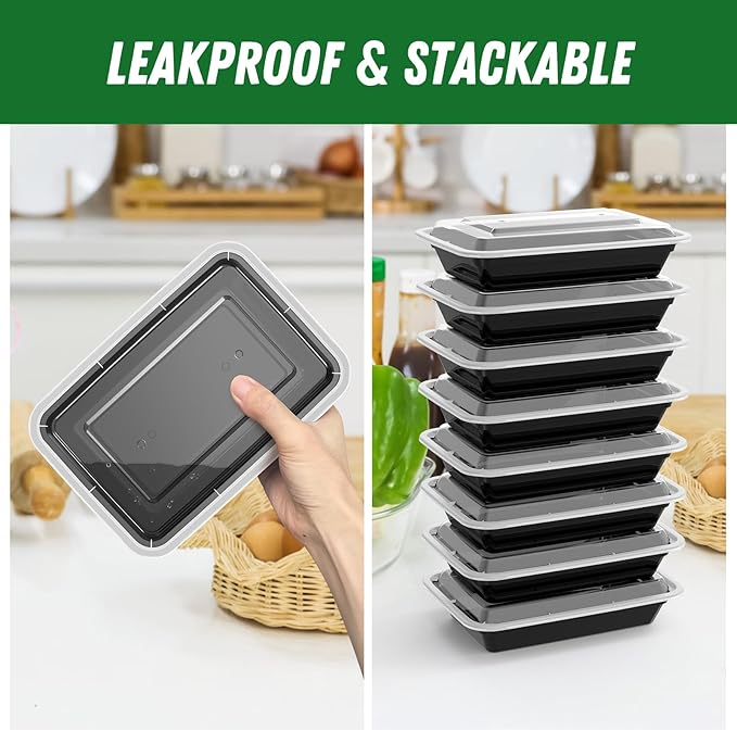 Dealusy 50 Pack (100-Piece) 28 oz Meal Prep Containers Reusable with Lids, Sturdy Leakproof & Food Safe, Microwave, Freezer, Dishwasher Safe Prep Containers, To Go Take Out Plastic Food Storage