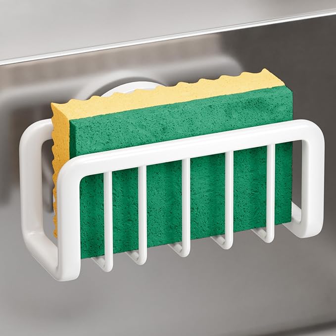 TAILI Sponge Holder for Kitchen Sink with Strong Suction Cup, Rustproof Aluminum Sink Caddy for Sponges, Removable Sponge Holder, Dish Brush for Scraper - Gold