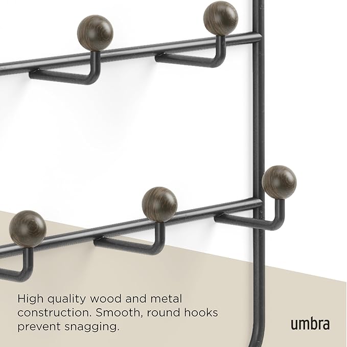 Umbra Estique Over The Door Coat Rack & Multi-Use Organizer, for Coats, Bags, Hats & More, Black/Walnut