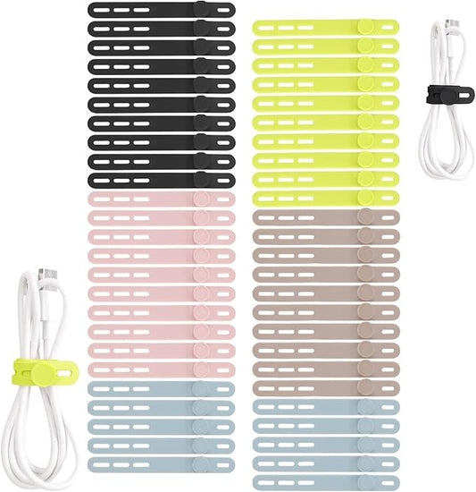 50 Pcs Silicone Cable Ties, Cable Ties Reusable