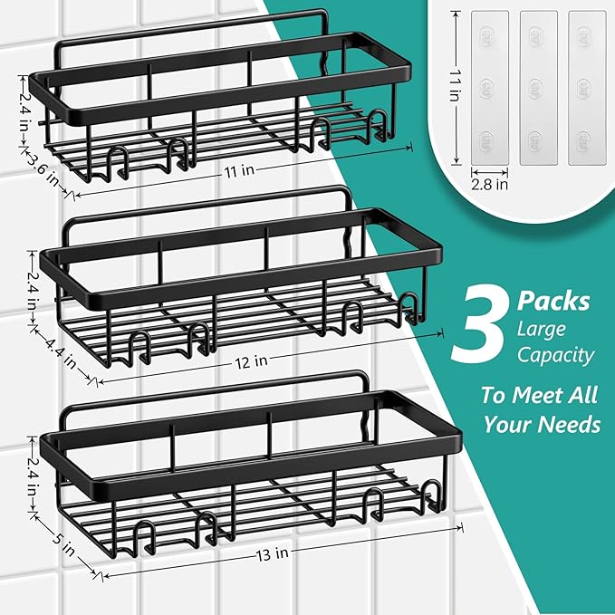 Shower Caddy, 3 Pack Organizer, Adhesive No Drilling Traceless Shelves
