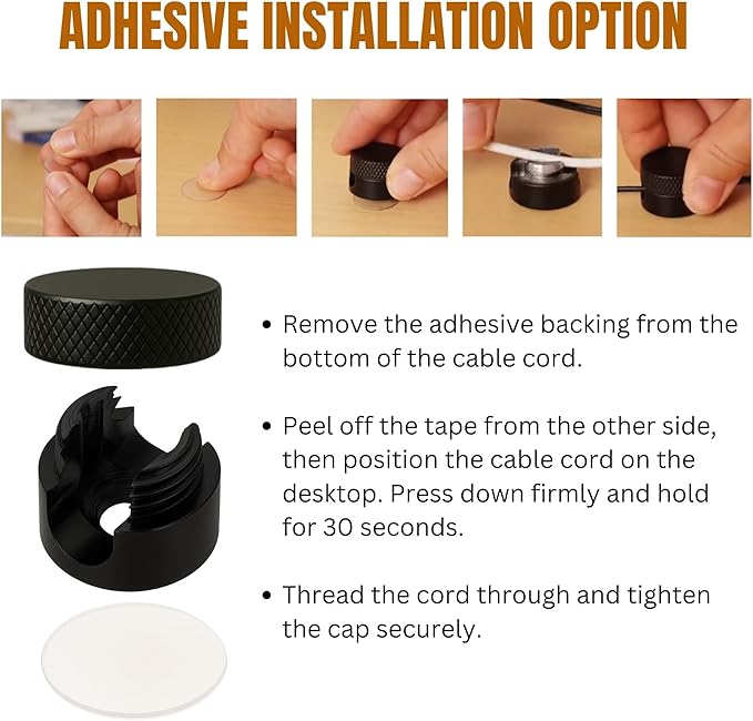 3PCS Premium Cord Holder for Nightstand, Computer Cord Organizer for Desk, Appliance Cord Organizers, Stick-On Cable Clip for Charger, Laptop, USB, Headphones, Wire Management Set, Black