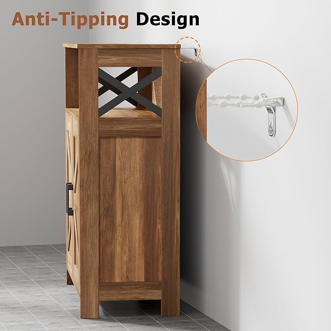 Homhedy Farmhouse Bathroom Storage Cabinet with 2 Doors, Toilet Paper Cabinet with Adjustable Shelf, Small Bathroom Cabinet for Kitchen/Laundry/Living Room, 11.8 x 23.6 x 31.5 Inches, Rustic Walnut