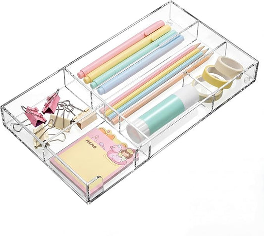 Clear Acrylic Desk Drawer Organizer 11 x 6.1 x 1.38 Inch Storage Tray Organizer