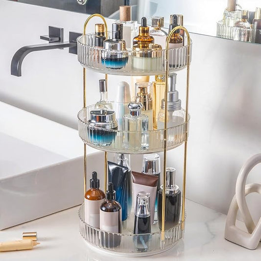 360° Rotating Makeup Organizer, 3 Tiers, Clear