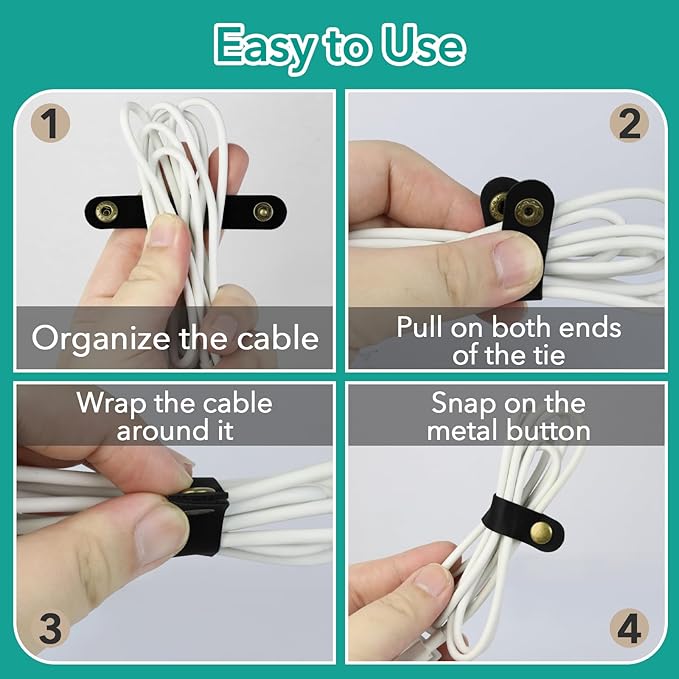 20 Pcs Leather Cord Organizer - Black Leather Cord Ties for Charging Cords, Reusable Charging Cable Organizers