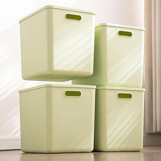 4 pack large plastic White storage bins with Lids, Light Green, 4XL