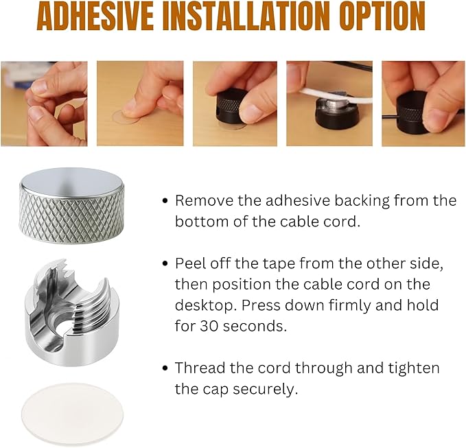 3PCS Premium Cord Holder for Nightstand, Computer Cord Organizer for Desk, Appliance Cord Organizers, Stick-On Cable Clip for Charger, Laptop, USB, Headphones, Wire Management Set, Silver
