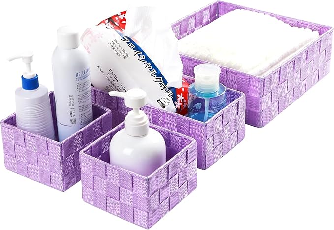 Woven Storage Baskets for Organizing, Purple