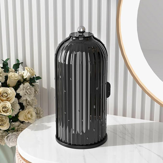 GAXmi Makeup Brush Holder with Lid Cosmetic Tools Organizer 360 Rotating Waterproof Dustproof Beauty Brushes Storage for Vanity, Dark Black