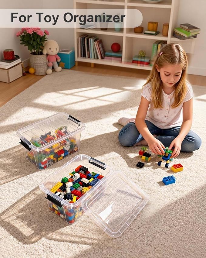 Plastic Storage Bins with Lids 6 Pack, Clear