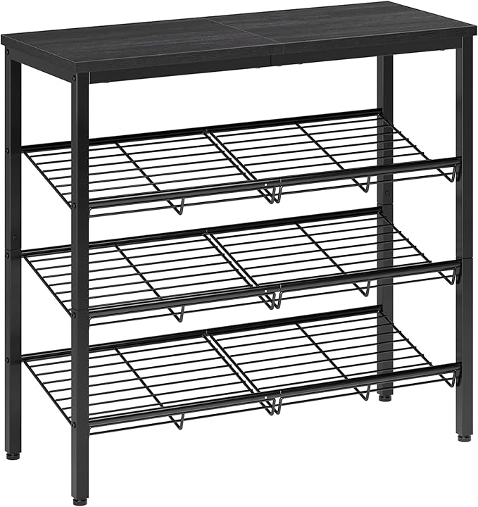 Nunsino Shoe Rack for Closet,4 Tier Shoe Organizer for Entryway,Shoe Shelf with Storage Shelves and Spacious Top,Max Holds 16 of Shoes,Black
