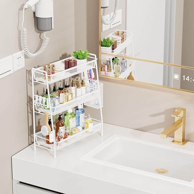 3-Tier Bathroom Organizer Countertop, White
