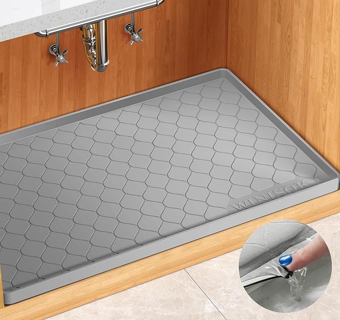 Winisok Silicone Under Sink Mat 37" x 19", kitchen Essentials and Gadgets, Shelf liner and Cabinet Protector, Home Organizers and Storage, Waterproof Bathroom Tray
