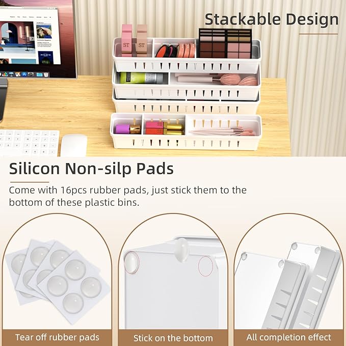 Desk Drawer Organizer Tray 4 PCS Plastic Office Drawer Organizer Bins Junk