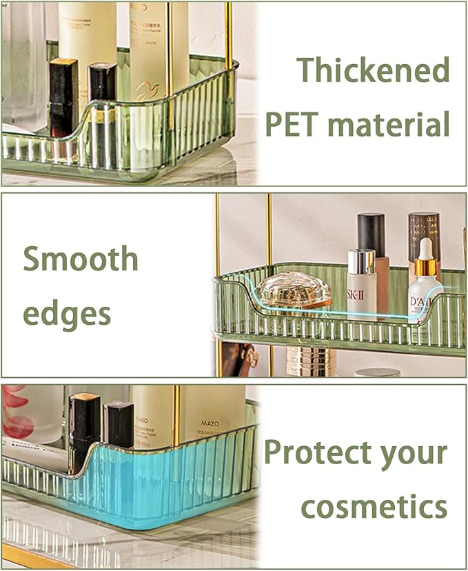 shuang qing 3 Tier Bathroom Counter Organizer Countertop Storage, Cosmetics Skincare Shelf Organizer, Makeup Organizer Perfume for Dresser Vanity Tray, Spice Rack Organizer for Kitchen - Green