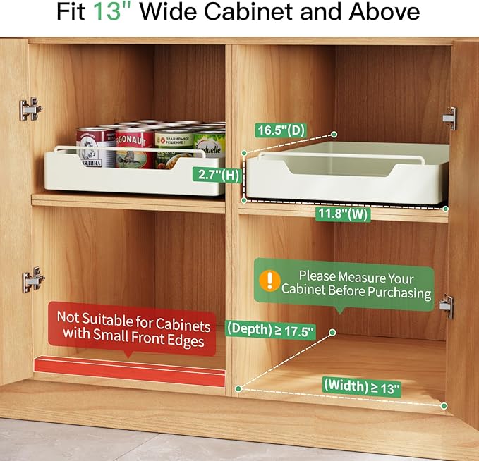 iSPECLE Slide Out Cabinet Drawers - 2 Pack Peel and Stick Pull Out Drawers for 13" Wide Cabinet and Above, No Screw Adhesive Drawer Easily Slide to Get Deep Item without Digging in the Deep, Black