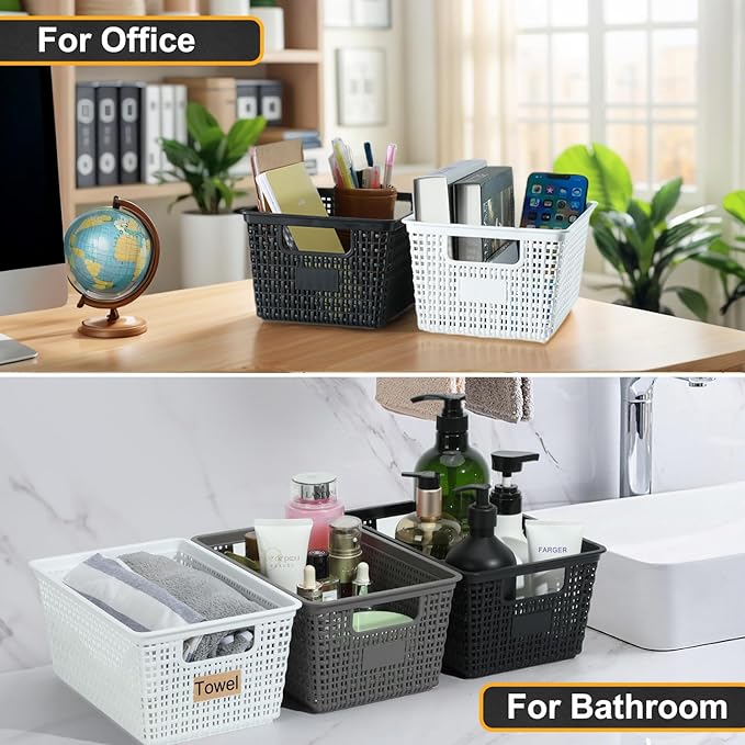 Storage Bins with Lids | Plastic Storage Baskets with Lids for Office Organization,Stackable Organizing Bins with Latching Design, Easy-Clean Boxes for Home, Office, Toys & Classroom Supplies, 6 packs
