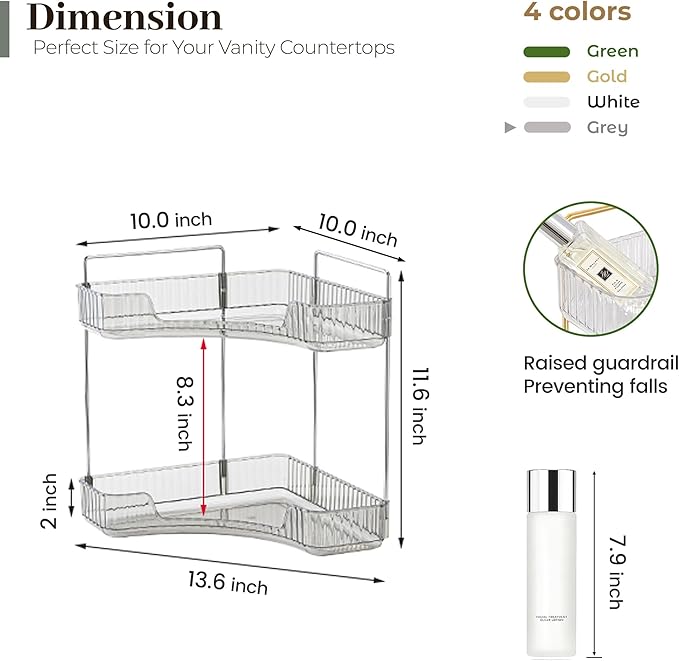 Corner Bathroom Counter Organizer, 2 Tiers, Grey