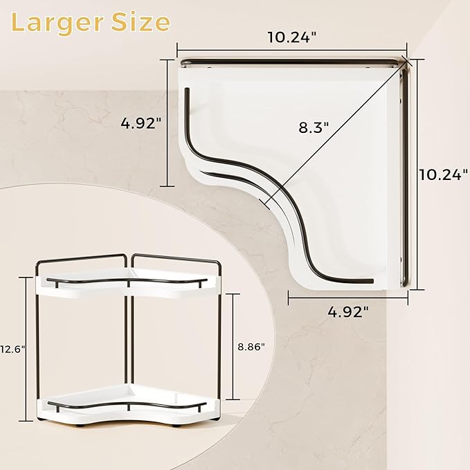 2-Tier Corner Bathroom Counter Organizers, Stable Wood Vanity Shelf for Perfume, Skincare & Makeup, Larger Size Countertop Organizer and Storage for Bathroom, Kitchen and Dresser(White)