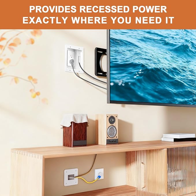 In Wall Cable Management Kit with Recessed Tv Outlet Box-Two-Hole Socket