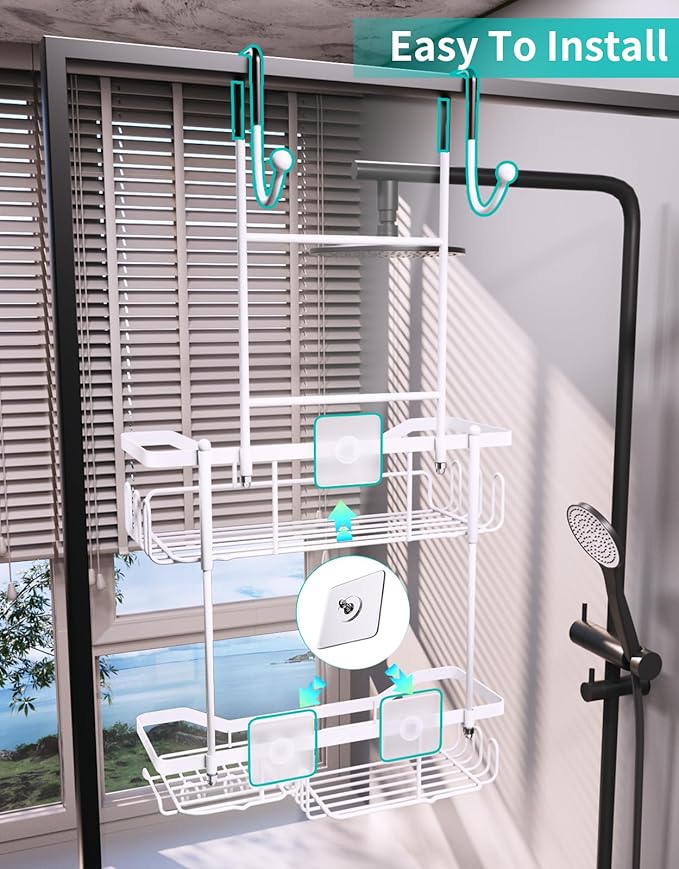 Hanging Shower Caddy Over the Door with Soap Holder, White