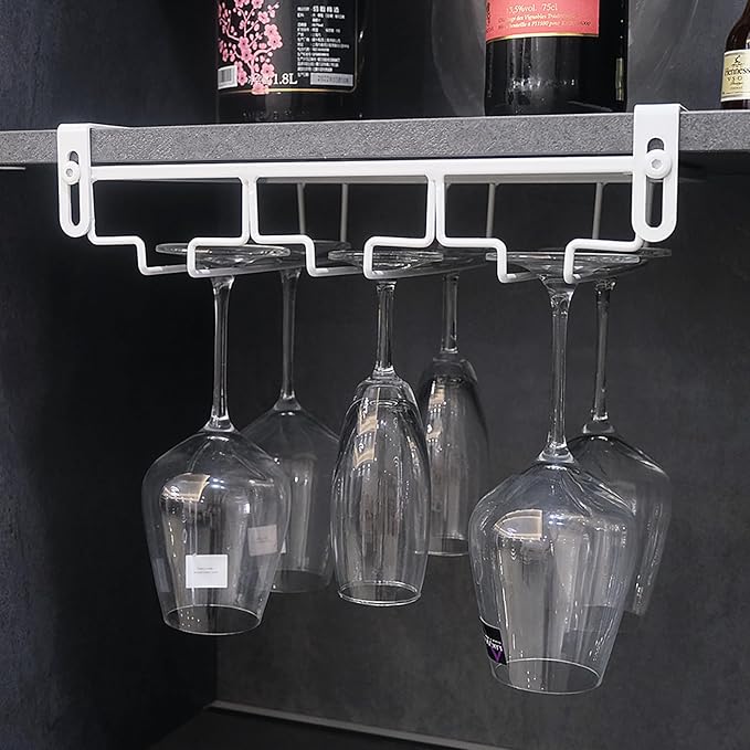 Adjustable Under Cabinet Stemware Holder, White, 3 Rows