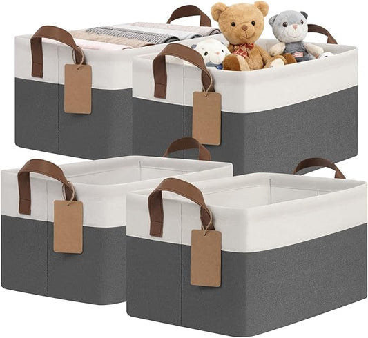 4 Pack Storage Baskets for Shelves, Gray & White