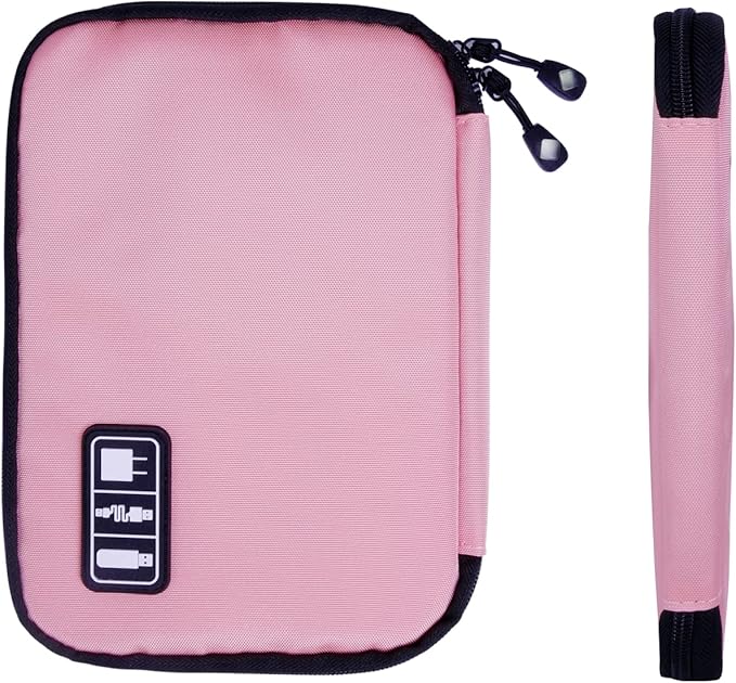 Lcsmaokin Electronics Travel Organizer,Portable Waterproof Electronic Travel Storage Bag for Small Charging Cord Storage,Charger,SD Card etc,for Travel,Business -Pink Green