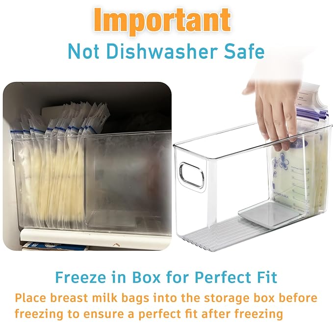 Breastmilk Storage Container with L Shaped Dividers to Flatten Standing Breast Milk Bags in Organizer Bins Save Refrigerator Space | 2 Containers with Removable Separator Boards - Green