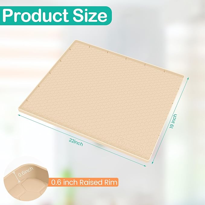 Waterproof Under Sink Mat 22" x 19", Silicone Cabinet Liner, Beige