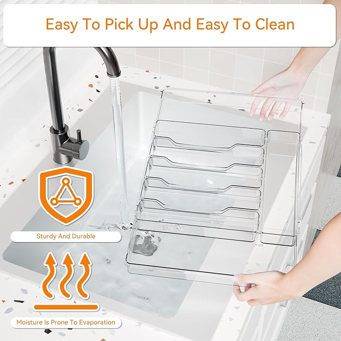 Large Clear Expandable Silverware Drawer Organizer for Kitchen