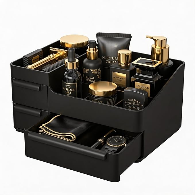 Mens Bathroom Organizer for Cologne, Perfume Stand with Drawers