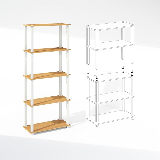 Furinno Turn-S-Tube Storage Shelves Set of 2, 3-Tier Book Shelf, Beech