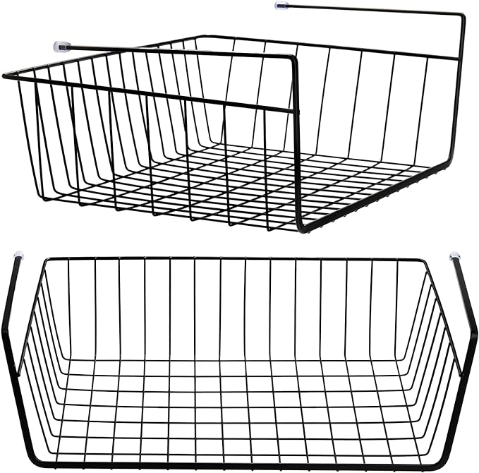 2 Pack Black Under Shelf Wire Basket